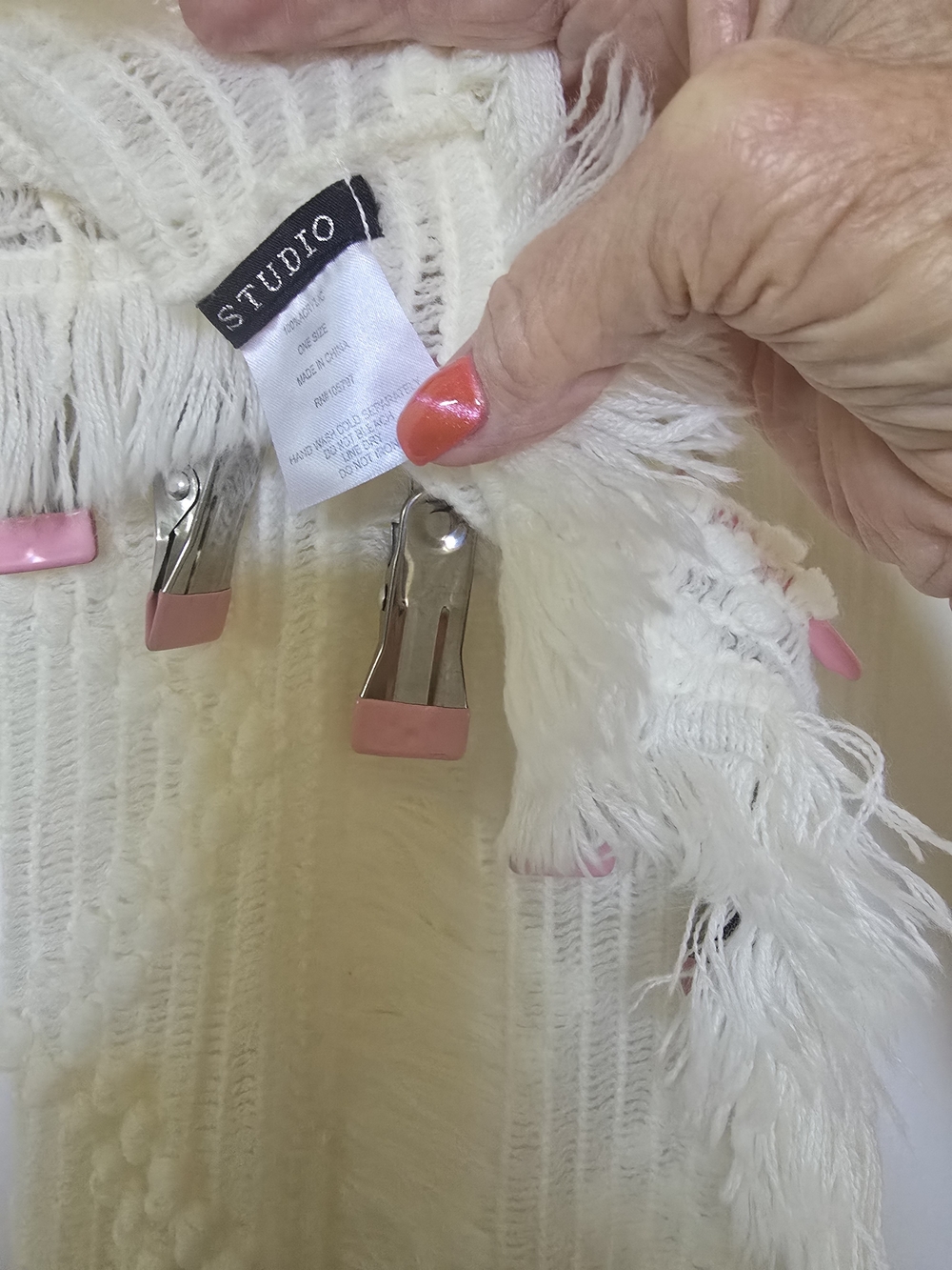 STUDIO Ivory Fringe Knit Cardigan